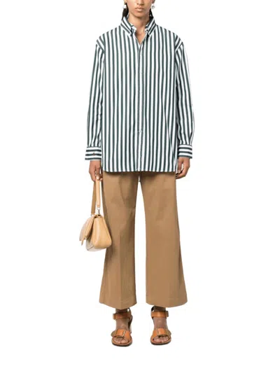 Polo Ralph Lauren Cropped Khaki Trousers In Olive White Stripe