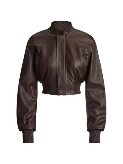 Polo Ralph Lauren Cropped Leather Jacket In Brown
