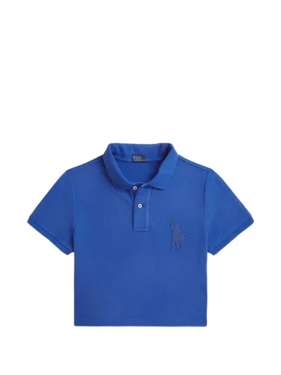 Polo Ralph Lauren Cropped Piqué Polo Shirt In Blue