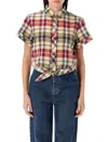 Polo Ralph Lauren Check Cropped Knit Shirt In Multi
