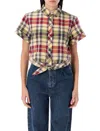 Polo Ralph Lauren Check Cropped Knit Shirt In Red Yellow Check