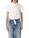 Polo Ralph Lauren Tied-front Short-sleeve Shirt In White