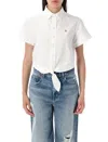 Polo Ralph Lauren Tied-front Short-sleeve Shirt In White
