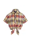Polo Ralph Lauren Check Cropped Knit Shirt In Multi