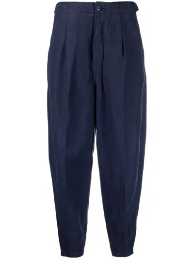 Polo Ralph Lauren Pleated Linen-blend Twill Pants In Blue