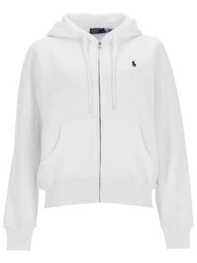 Polo Ralph Lauren Cropped Zip-up Logo Cotton-blend Hoodie In White