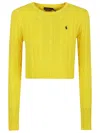 Polo Ralph Lauren Cable-knit Cotton Cropped Sweater In Lemon Crush