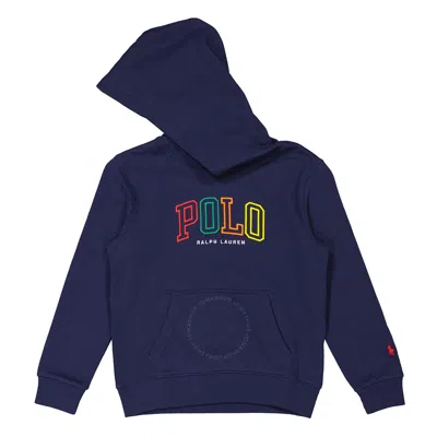 Polo Ralph Lauren Kids'  Cruise Navy Logo Fleece Hoodie In Blue