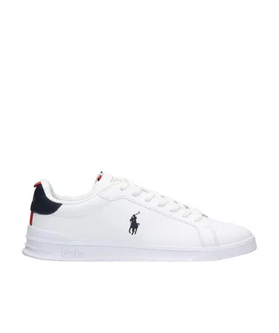 Polo Ralph Lauren White And Blue Leather Sneaker With Logo