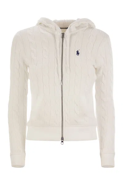 Polo Ralph Lauren Ctn Cbl Long Sleeve Full Zip Hoodie In Neutral