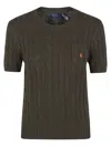 Polo Ralph Lauren Logo Embroidered Cable-knit Crewneck Top In Canopy Olive
