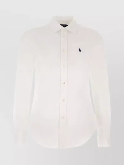 Polo Ralph Lauren Curved Hem Slim Fit Cotton Shirt In White