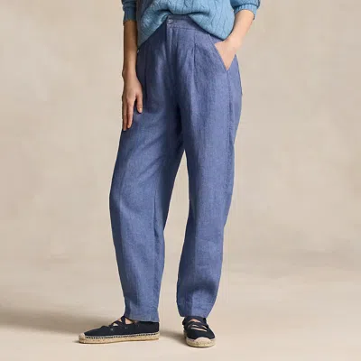 Polo Ralph Lauren Curved Tapered Linen Trouser In Blue