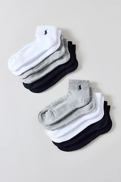 Polo Ralph Lauren Cushion Quarter Crew Sock 6-pack In Grey/white/black, Women's At Urban Outfitters