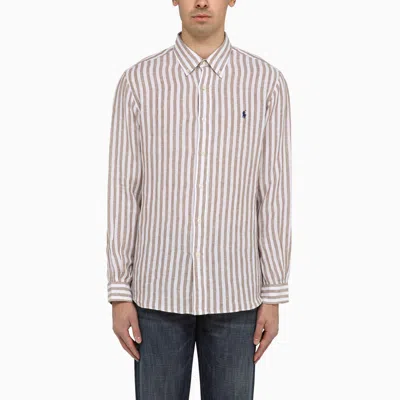 Polo Ralph Lauren Custom-fit Khaki/white Linen Shirt In Beige