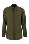 Polo Ralph Lauren Olive Green Cotton Shirt With Signature Polo Pony Motif In Military Green