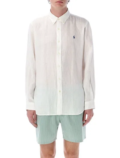 Polo Ralph Lauren Custom Fit Linen Shirt With Button-down Collar In White