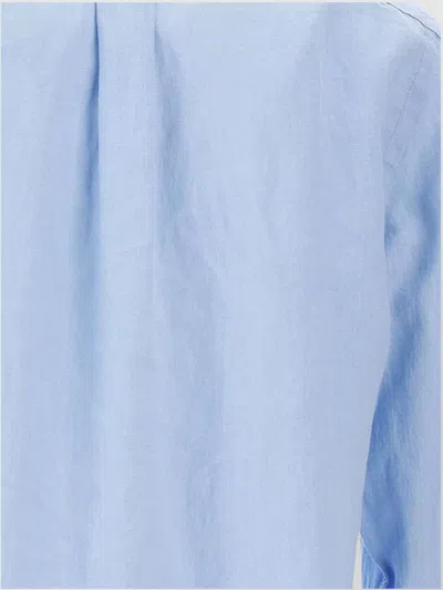 Polo Ralph Lauren Custom Fit Long Sleeve Linen Shirt In Blue