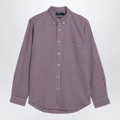Polo Ralph Lauren Custom-fit Oxford Shirt With Vichy Pattern In Burgundy