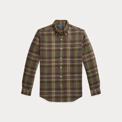 Polo Ralph Lauren Custom Fit Plaid Brushed Flannel Shirt In Brown