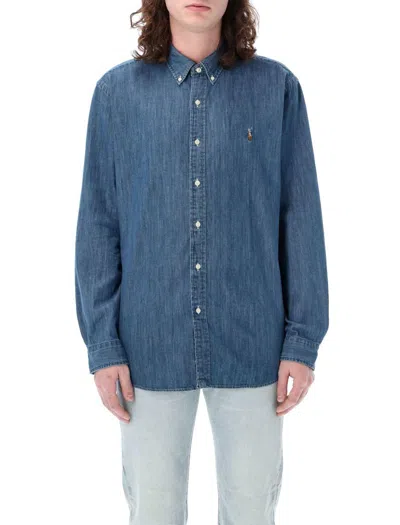 Polo Ralph Lauren Custom Fit Denim Shirt With Button-down Collar In Blue