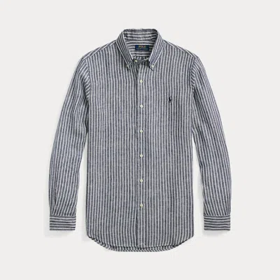 Polo Ralph Lauren Custom Fit Striped Linen Shirt In Blue