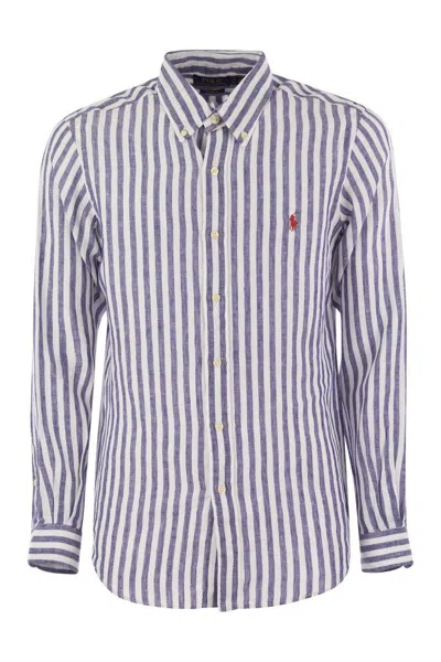 Polo Ralph Lauren Custom-fit Striped Linen Shirt In Blue/white