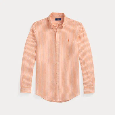Polo Ralph Lauren Custom Fit Striped Linen Shirt In Orange