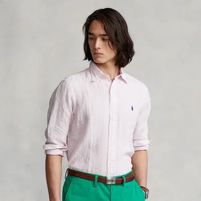 Polo Ralph Lauren Custom Fit Striped Linen Shirt In Pink