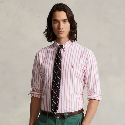 Polo Ralph Lauren Custom Fit Striped Oxford Shirt In Pink