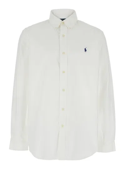POLO RALPH LAUREN WHITE SHIRT WITH PONY EMBROIDERY ON THE FRONT IN COTTON MAN