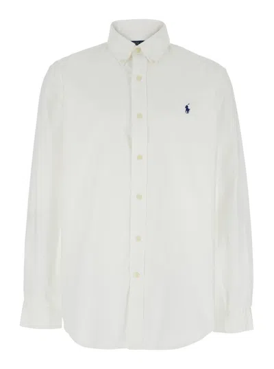 POLO RALPH LAUREN WHITE SHIRT WITH PONY EMBROIDERY ON THE FRONT IN COTTON MAN