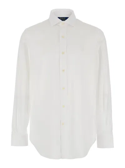 Polo Ralph Lauren Custom Fit White Shirt With Pointed Collar And Tone On Tone Pony Embroidery On The Front In Cotton M