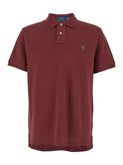 Polo Ralph Lauren Custom Slim Fit Bordeaux Polo Shirt With Pony Detail On The Front In Cotton Man In Blue