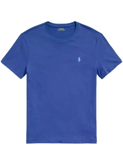 Polo Ralph Lauren Custom Slim Fit Jersey Crewneck T-shirt Man T-shirt Blue Size Xxl Cotton