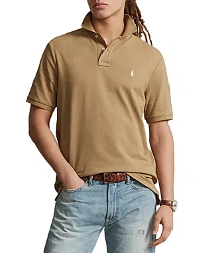 Polo Ralph Lauren Custom Slim Fit Printed Mesh Polo Shirt In Luxury Tan