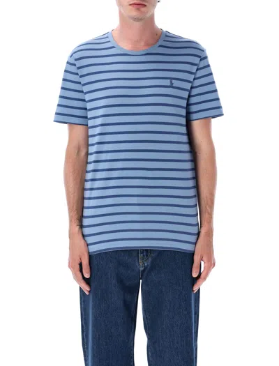 Polo Ralph Lauren Custom Slim Fit Striped Jersey T-shirt In Blue