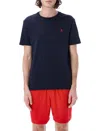 Polo Ralph Lauren Custom Slim Fit Blue Crewneck T-shirt With Pony Embroidery On The Front In Cotton Man In Blue