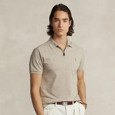 Polo Ralph Lauren Custom Slim Stretch Mesh Zip Polo Shirt In Neutral