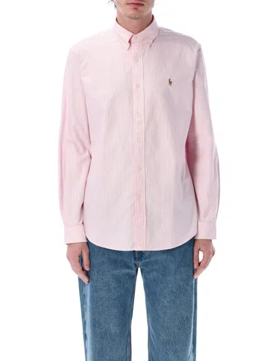 Polo Ralph Lauren Custom Striped Oxford Shirt With Button-down Collar In Pink