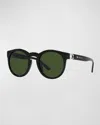 Polo Ralph Lauren Cut-out Round Acetate & Plastic Sunglasses In Shiny Black