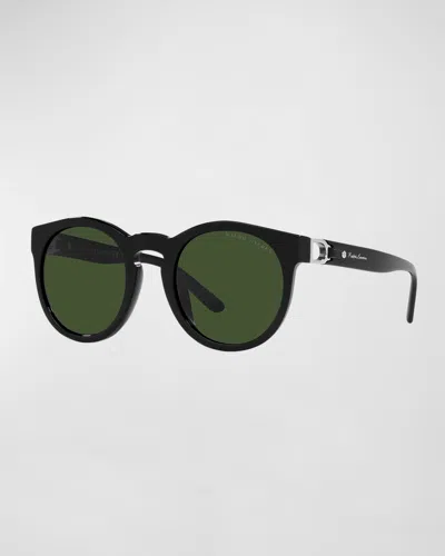 Polo Ralph Lauren Cut-out Round Acetate & Plastic Sunglasses In Shiny Black