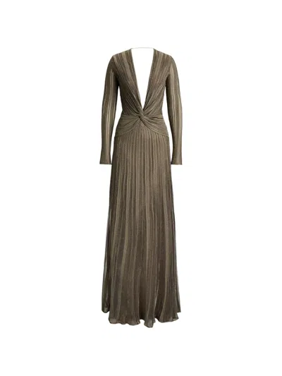 Polo Ralph Lauren Dabney Pleated Metallic Evening Dress In Multi