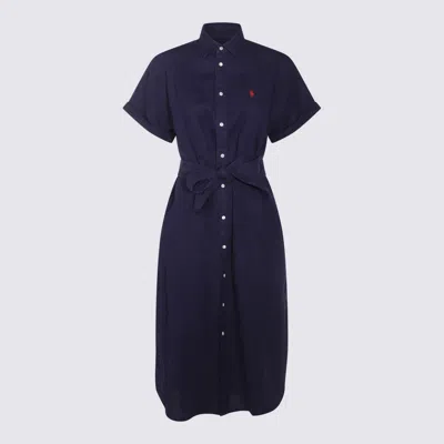 Polo Ralph Lauren Logo Embroidered Oxford Midi Shirt Dress  In New Port Navy