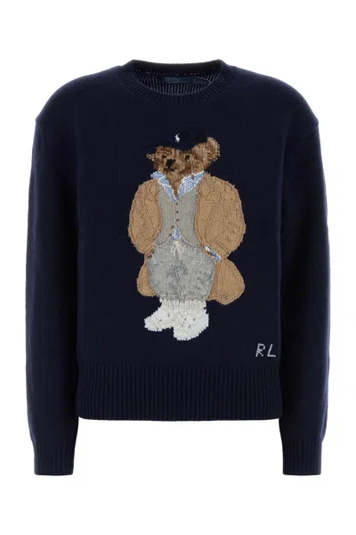 POLO RALPH LAUREN DARK BLUE WOOL BLEND SWEATER