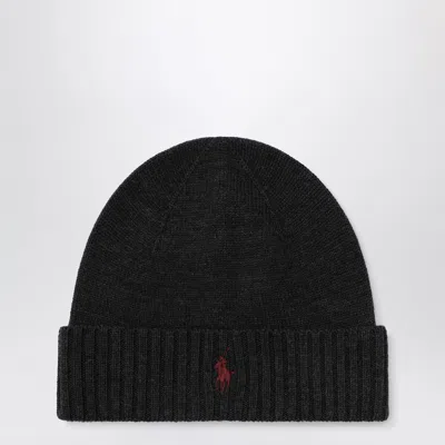 Polo Ralph Lauren Dark Granite Heather Wool Beanie Hat With Pony Detail In Gray