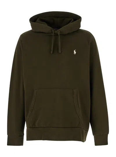 POLO RALPH LAUREN DARK GREEN HOODIE WITH PONY EMBROIDERY IN JERSEY MAN