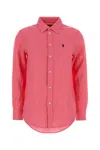 Polo Ralph Lauren Long Sleeve Shirt Curved Hem Front Buttons In Pink