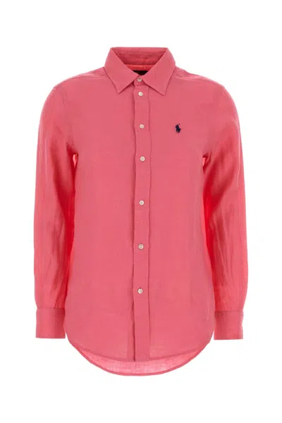 Polo Ralph Lauren Dark Pink Linen Shirt In Red