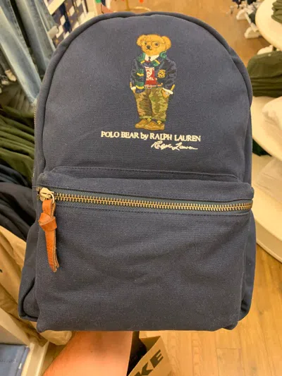 Pre-owned Polo Ralph Lauren Deadstock Polo Bear Smart University Bear Backpack Bag In Navy